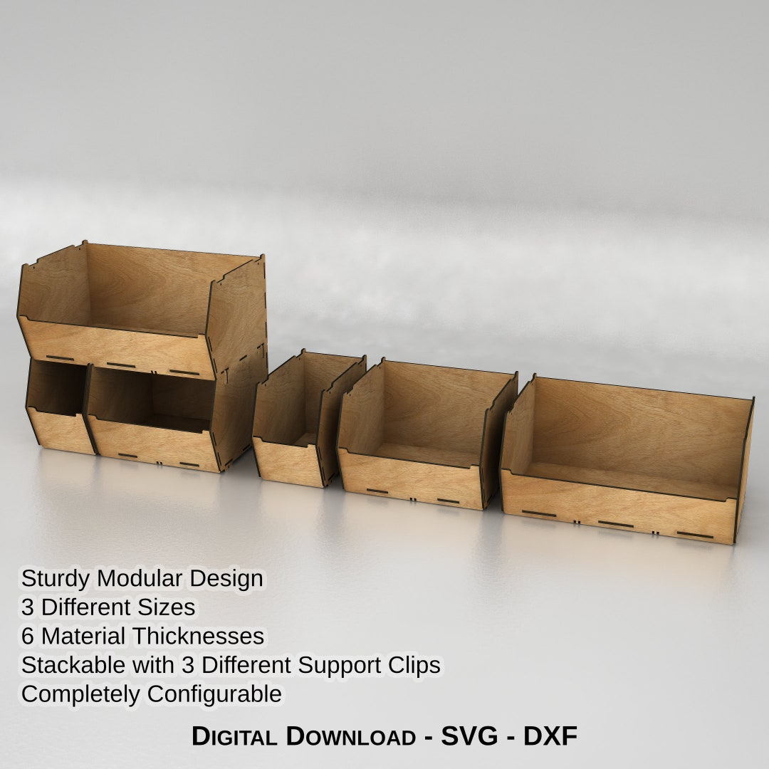 Laser Cut Modular Storage Bin Design Files 6 Material Thicknesses 3
