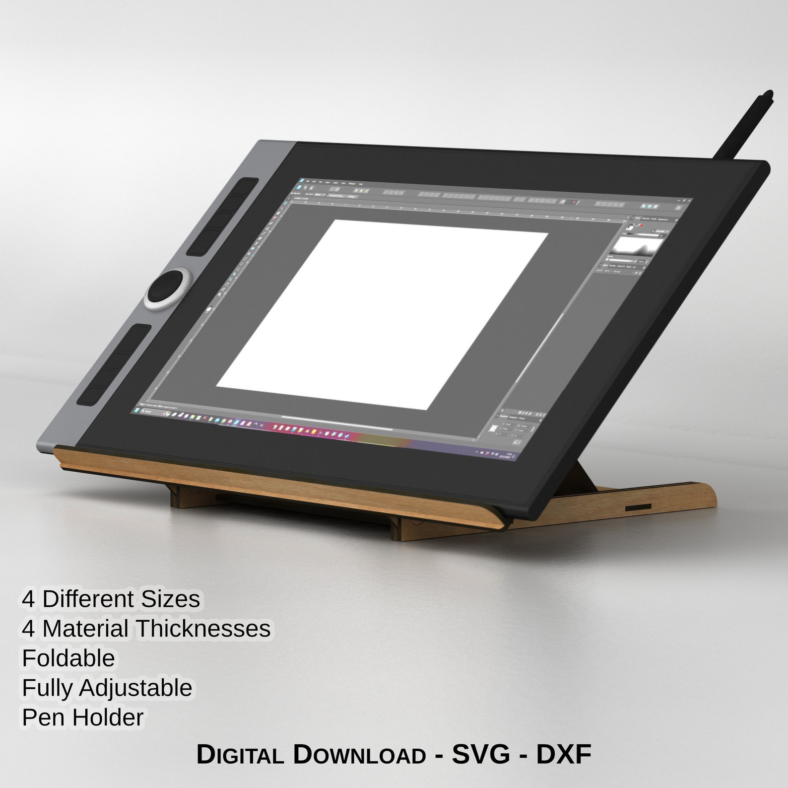 Laser Cut Graphics Tablet Stand Files Foldable Adjustable Pen Holder 4