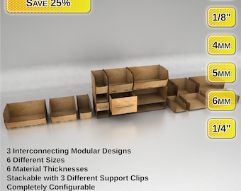 Laser Cut Complete Modular Storage System: SVG DXF Design Files (Digital Download)