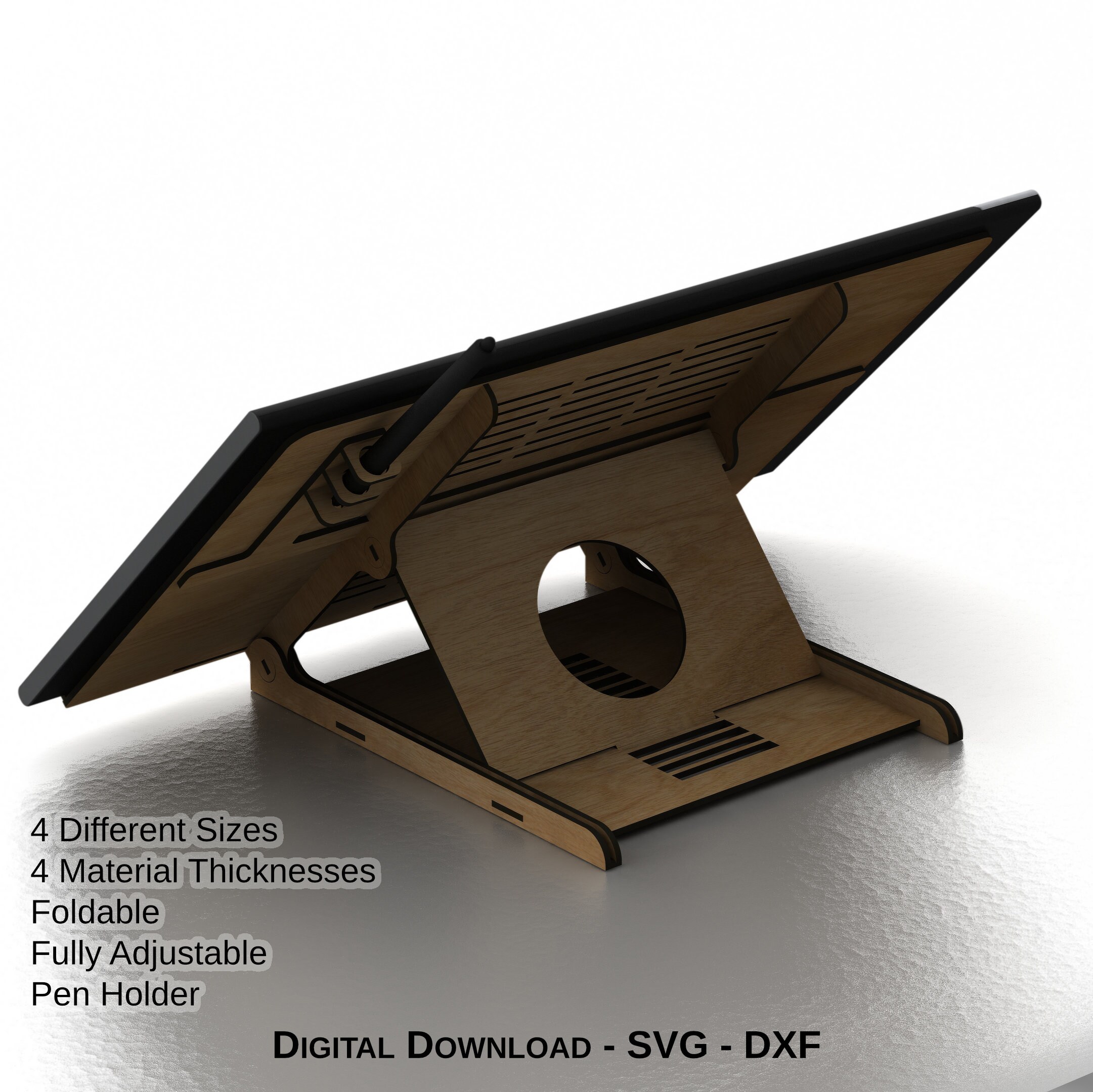 Laser Cut Graphics Tablet Stand Files Foldable Adjustable Pen Holder 4