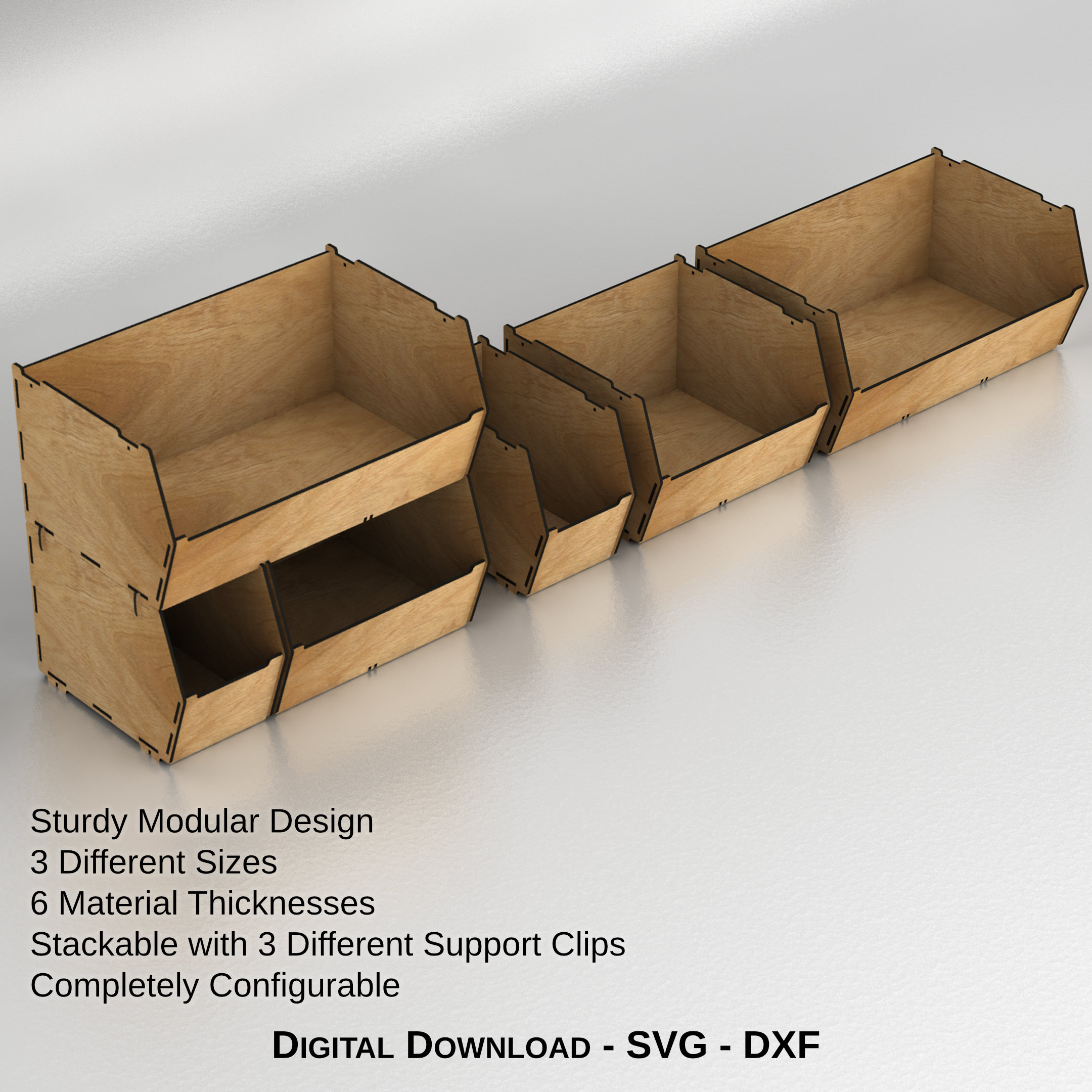 Laser Cut Modular Storage Bin Design Files 6 Material Etsy