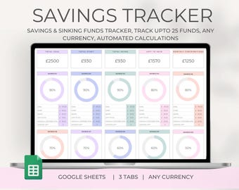 Savings Tracker template for Google Sheets, savings spreadsheet, Sinking Funds Planner Template, Savings Calculator, Personal Finance,