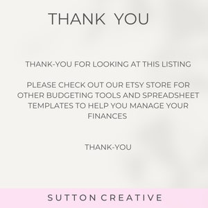 May include: Thank you for looking at this listing. Please check out our Etsy store for other budgeting tools and spreadsheet templates to help you manage your finances. Thank-you, Sutton Creative.
