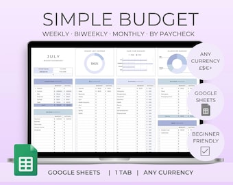 Budget Spreadsheet, Google Sheets Template, zero based budget, Weekly Monthly Budget, budgeting, personal finance, budget template