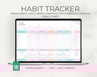 Rastreador de hábitos: Planificador de objetivos diarios, semanales y mensuales (Hojas de cálculo de Google)