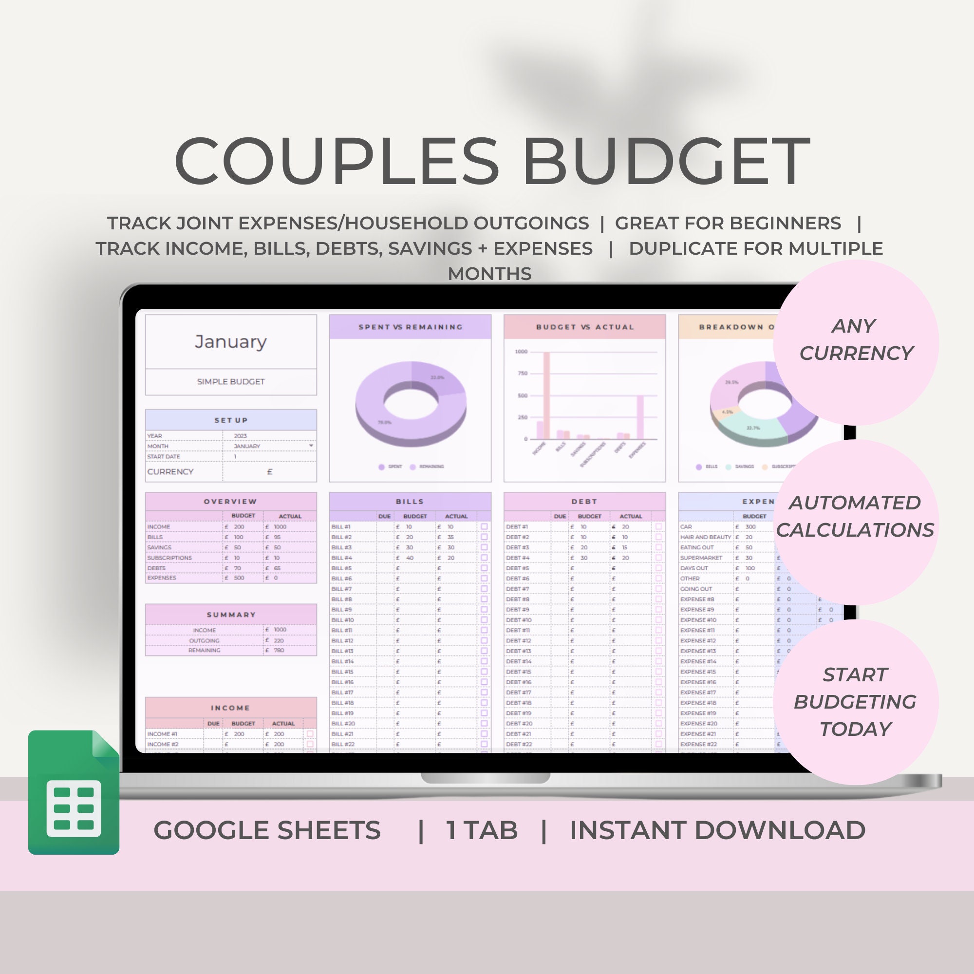 Couples Budget Spreadsheet Google Sheets Template Weekly Etsy UK Couples Budget Spreadsheet Google Sheets Template Weekly Etsy UK