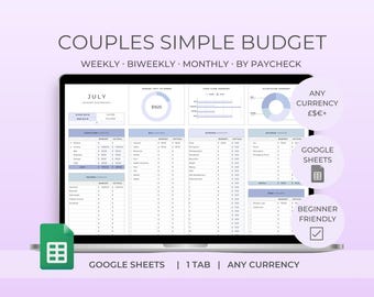 Couples Budget Spreadsheet, Google Sheets Template, Weekly Monthly Budget, budgeting, personal finance, budget template, joint finances