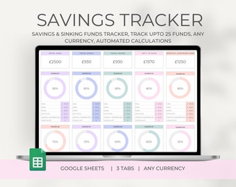 Savings Tracker: Google Sheets template , Sinking Funds Planner Template, Savings Calculator, Personal Finance, Financial Planner, savings
