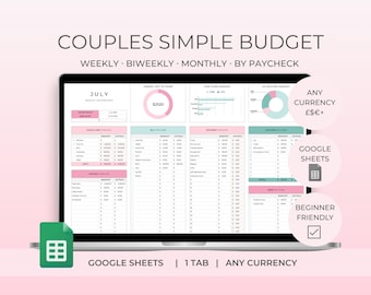 Couples Budget Spreadsheet, Google Sheets Template, Weekly Monthly Budget, budgeting, personal finance, budget template, joint finances