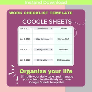 Work Checklist Template, Google Sheets Organizer, Task Management Sheet ...