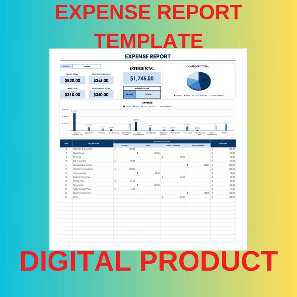Expense Report Template, Google Sheets Format, Financial Tracker, Business Expenses Organizer, Budget Management Tool
