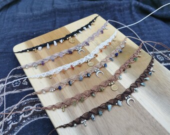 Macrame Gemstone Choker Necklace Boho Style Jewelry