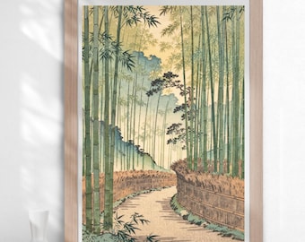 Japanischer Bambuswald druckbare Kunst - Vintage Ukiyo-e-Stil digitaler Download, Bambusweg Japan Print, Zen Wohnkultur