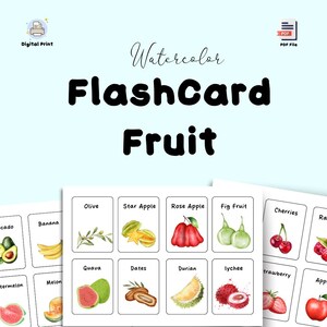 40X Watercolour FRUIT flashcards-mini | VOCABULARY PRESCHOOL