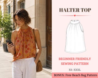 Halter Top Sewing Pattern PDF | High Neck Sleeveless Blouse Pattern | Beginner Friendly | XS–XXXL | Instant Download