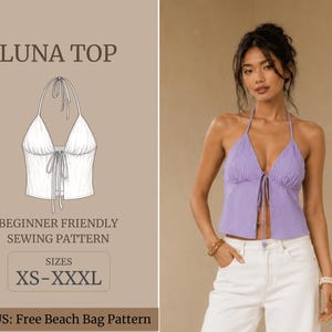Luna Halter Top Sewing Pattern PDF | Tie Front Halter Top Pattern | Beginner Friendly | XS–XXXL | Digital Download