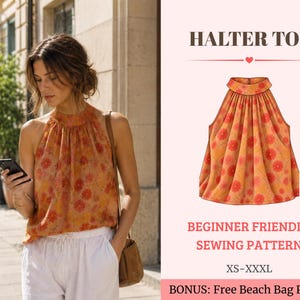 Wzór na top typu halter w formacie PDF | Wzór na bluzkę bez rękawów z wysokim kołnierzem | Przyjazny dla początkujących | XS–XXXL | Natychmiastowe pobranie