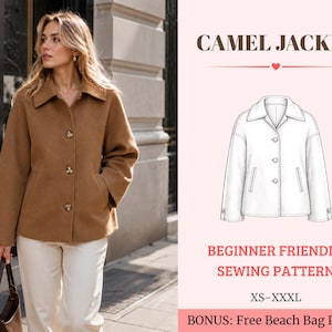 Camel Jacket PDF Sewing Pattern, Womens Button Up Jacket Pattern, Collared Coat Sewing Pattern, Beginner Friendly, XS-XXXL
