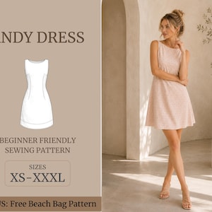 Andy Dress Sewing Pattern PDF | Sleeveless A-Line Mini Dress Pattern | Beginner Friendly | XS–XXXL | Digital Download