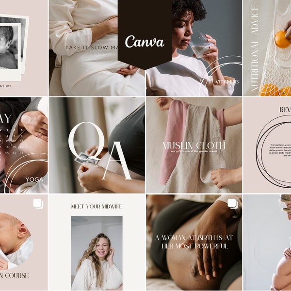 Canva Midwife Social Media Template Bundle, Instagram Post Design, Content Creator, Doula, Midwives, Health Club