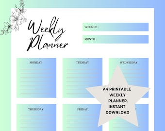 A4 Printable Weekly Planner. Instant Download