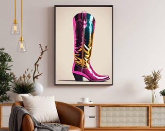 Holographic Cowboy Boot Print | Western Wall Art (Digital Download)