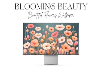 Blühende Schönheit: Digitaler Boho-Hintergrund, ästhetischer Mac-Hintergrund, niedlicher Blumen-Laptop-Hintergrund | 4K