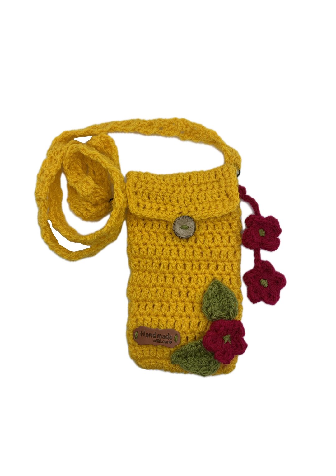 Yellow Crochet Crossbody Bag, Mobile Bag, Phone Pouch, Crochet Mini