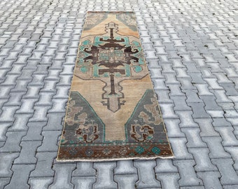 3x10 Green Runner Rug, Handmade Rug, Oriental Rug, Home Decor Rug, Kitchen Rug, Bedroom rug, Turkish Runner Rug, Bohemian Decor, 2.7x9.8 Ft