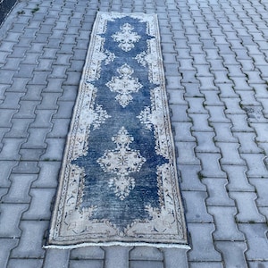2x9, Blue Runner Rug, Handmade Rug, Oriental Rug, Kitchen Rug, Turkish Runner Rug, Neutral Rug, Corridor Runner Rug, Vintage Rug, 2.2x9.2 ft