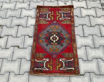 2x3 Red Door Mat, Handmade Rug, Oriental Rug, Kitchen Rug, Antique Rug, Bohemian Decor Rug,Vintage Rug, Turkish Door Mat, 2x3 Door Mat Rug
