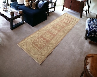 3x10, Neutral Runner Rug, Handmade Rug, Oriental Rug, Bohemian Decor Rug, Antique Rug, Vintage Rug, Corridor Rug, Gifts Rug, 2.7x9.6 Feet