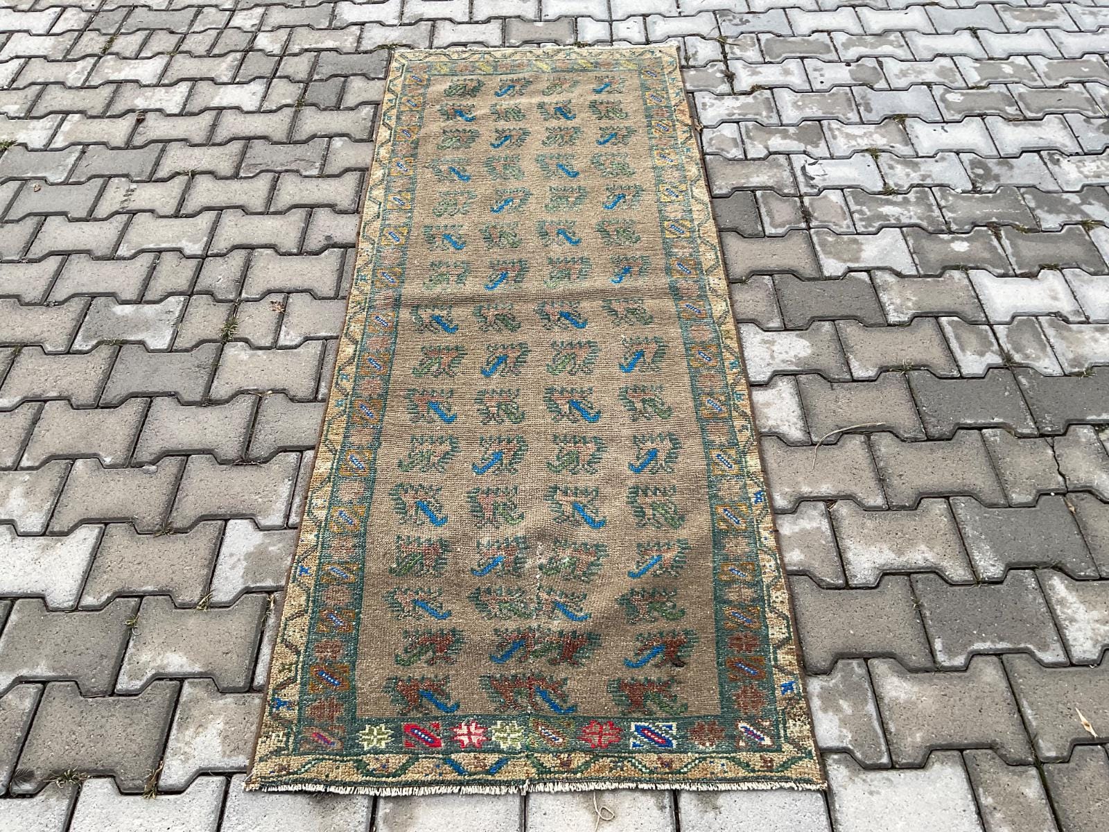 2x6, Brown Green Runner, Vintage Rug, Turkish Runner Rug, Anatolian Rug, Turkish Rug, Oushak Rug, Traditional Rug, Tribal Rug, 2.5x6.4 ft