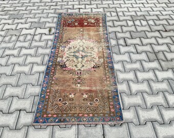 2x6 Orange Accent Rug, Turkish Medium Rug, Handmade Rug, Washable Vintage Rug, Bohemian Decor Rug, Entryway Rug, 2x6 Rug For Bedroom, 2x6