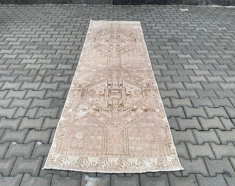 3x10 Hallway Runner Rug, Vintage, Kitchen, Neutral Wool, Stair, Long Rug 3.2x10.4 ft, Moroccan