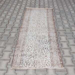 Handmade Wool Oushak Runner Rug: Vintage Anatolian Decor (2x8)