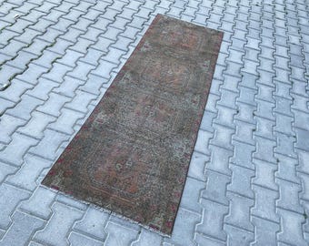 手織りのトルコ製ランナーラグ、ヴィンテージデザイン、3 x 10