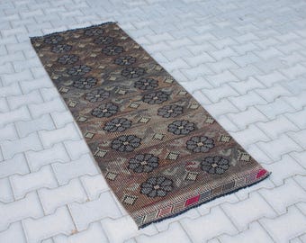 2x6 Black Brown Kilim, Handmade Rug, Oriental Rug, Kitchen Rug, Bedroom Rug, Washable Rug, Antique Rug, Bohemian Decor Rug, Entryway Rug,2x6