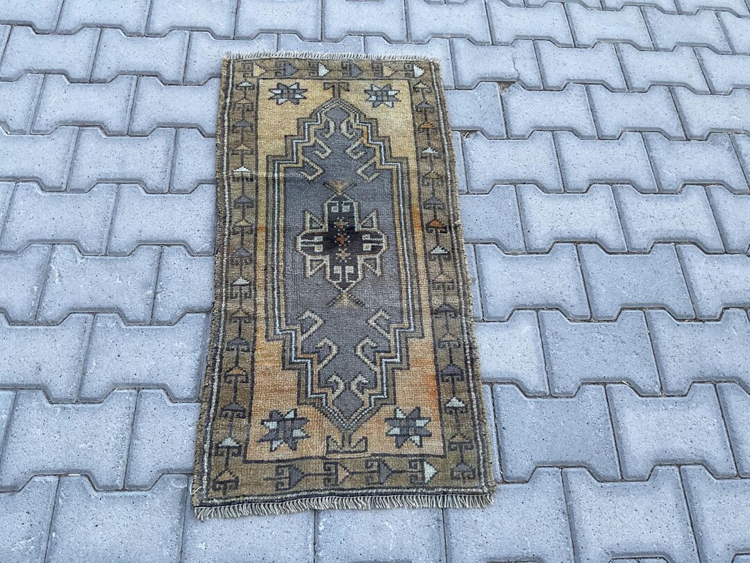 Handmade Orange Wool Door Mat Rug: Vintage Turkish Anatolian Rug