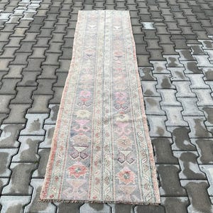 Handmade Turkish Wool Runner Rug: Neutral Vintage Tribal Decor (2x8 ft)
