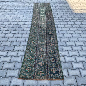 2x10 Ft Green Blue Oriental Handmade Vintage Anatolian Patchwork Runner Rug Turkish Handwoven Hallway Kitchen Carpet Boho Decor