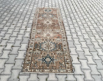 3 x 9, tapis de passage brun beige délavé, antique, tapis de passage turc fait main, décoration d'intérieur, cuisine, 2,7 x 8,7 pi