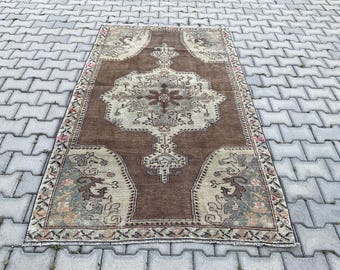 4x7 Brown Area Rug, Handmade Rug, Oriental Rug, Kitchen Rug, Bedroom Rug, Home Decor Rug, Antique Rug, Vintage Area Rug, Brown Oushak Rug