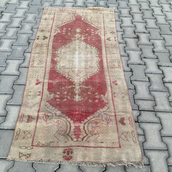 3x6 Red Accent Rug, Handmade Rug, Oriental Rug, Bohemian Decor Rug, Turkish Rug, Neutral Accent Rug, Kitchen Rug, Bedroom Rug,3x6 Tribal Rug