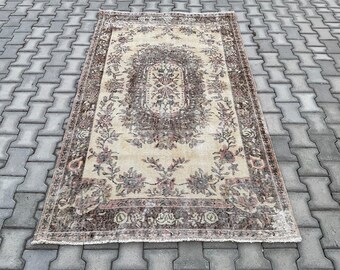Hand Knotted Wool Turkish Rug - 4.2x7.2 ft Antique Anatolian Rug