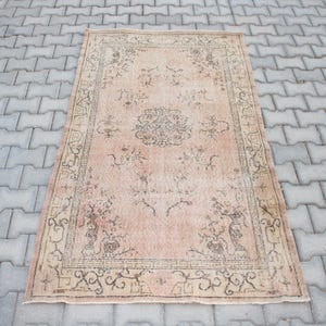 Hand Knotted Wool Turkish Rug: 4x7 Vintage Oushak Area Rug