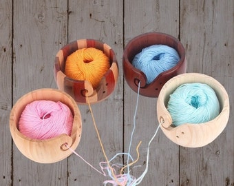 QJH Wooden Yarn Bowl Knitting Yarn Bowls with Holes Crochet Bowl Holder Handmade Yarn Storage Bowl for DIY Knitting Croches
