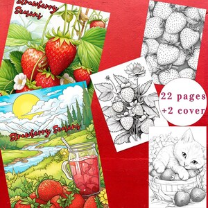 Page de coloriage fraise, livre de coloriage fraise, baies, livre de coloriage, adultes + enfants Téléchargement instantané, saison des fraises, PDF imprimable