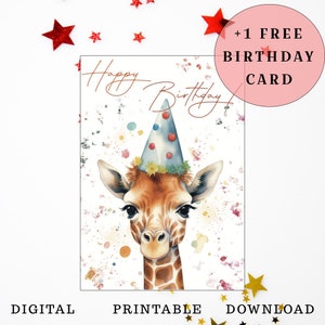 Giraffe Birthday Card, Happy Birthday Card, Digital Birthday Card, Minimalistic Birthday Card, Animal Birthday Card, Instant Download, A6