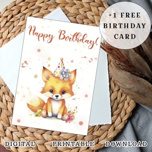 Fuchs Geburtstagskarte, Happy Birthday Karte, digitale Geburtstagskarte, minimalistische Geburtstagskarte, Tier Geburtstagskarte, Herbst, Sofort Download, A6